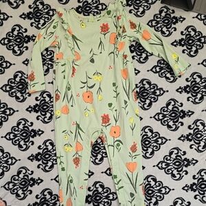 Tea Collection Green Floral One-Piece Bodysuit with Orange and Yellow Flowers